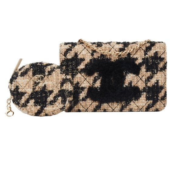 CHANEL TWEED SHEARLING WALLET ON A CHAIN WOC CROSSBODY BAG 2019 - Picture 1 of 8